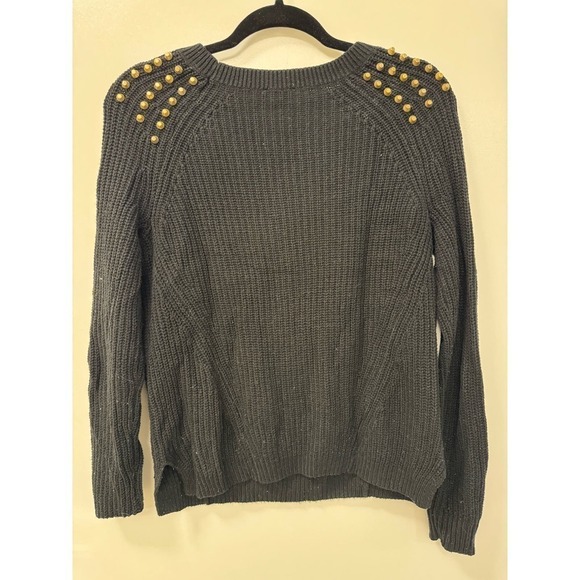 Express Black Cotton Blend Studded Shoulder Chunky Sweater Size Small - Picture 5 of 6